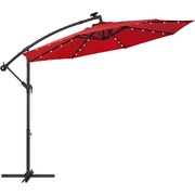 3m Patio Umbrella with Solar-Powered LED Lights Red