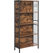 4 Tiers Bookcase Office Storage Shelf Rustic Brown And Black