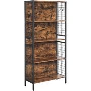 4 Tiers Bookcase Office Storage Shelf Rustic Brown and Black