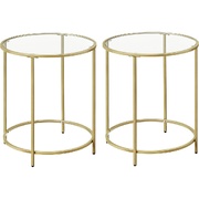 Round Side Tables Set Of 2 Tempered Glass With Steel Frame Gold