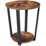 Side Table Industrial Coffee Table Round Sofa Table With Iron Frame for Living Room Rustic Brown LET57X