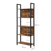 Bookshelf with 5 Shelves Rustic Brown and Black LLS025B01
