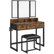 Dresser Table with Trifold Mirror Rustic Brown and Black RVT004B01