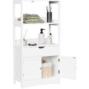 Floor Cabinet with Drawer 2 Open Shelves and Double Doors White BBC64WT