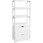 Floor Cabinet with Drawer 3 Open Shelves and Double Doors White BBC67WT