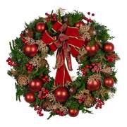  56cm Christmas Wreath Lush Green Holiday Door Wreath with Red Berries