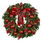 Stunning 71cm Christmas Wreath Lush Red Baubles Berries Pine Cones and Bow Front Door