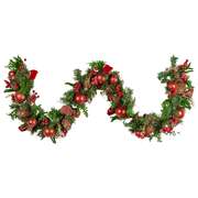 1.85m Christmas Garland with Red Berries Pine Cones Baubles Bows Tree Decoration Ornament