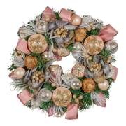 56cm Christmas Wreath Lush Pink Front Door Decoration Jewelled Baubles Flowers Pine Cones
