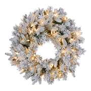 Christmas Wreath Snowy Atica Pre-Lit with LED Lights Front Door Decoration Ornament