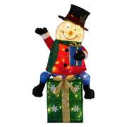  85cm Christmas Snowman On Presents Display with Lights - Elegant