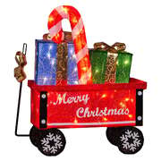  Christmas Cart Display w/Candy Cane & Presents Warm White LED Lights Wire Frame