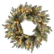 61cm Christmas Wreath Snowy Stamford Spruce with Coloured LED Lights Front Door