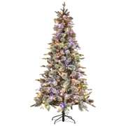  Snowy Stamford Spruce 7.5ft Christmas Tree Multi Functional White Coloured LED Lights & Foot Pedal