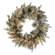 76cm Christmas Wreath Snowy Stamford Spruce with LED Lights Front Door Decoration