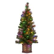4ft Glittery Gold Pine Christmas Tree with LED Multi Lights Décor