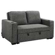Sofa Bed Dark Grey Linen 2 Seater Futon Sleeper Couch w/ Cupholders