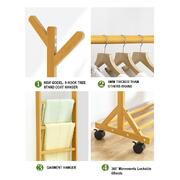 Portable Coat Stand Rack Rail Clothes Hat Garment Hanger Hook with Shelf Bamboo 9 Hook without Rack Rail Natural Finished