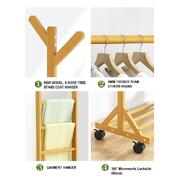 Coat Stand Rack Rail Clothes with Shelf Bamboo without Rack Rail Natural Finished