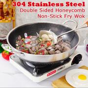 316 Stainless Steel Non-Stick Stir Cooking Kitchen Wok Pan With Lid Double Sided