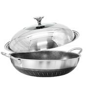 304 Stainless Steel 38Cm Non-Stick Stir Fry Cooking Kitchen Wok Pan With Lid Double Sided