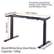 Standing Desk Height Adjustable Sit Stand Motorised Dual Black Motors Frame Top