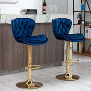 Swivel Bar Stools Set of 2 Counter Height Barstools with Back Velvet  (Navy Blue)