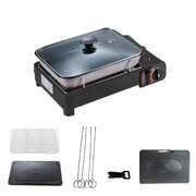 Portable Gas Stove Burner Bbq Camping Gas Cooker With Non Stick Plate Black