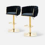 Modern Velvet Breakfast Bar Stools Set of 2  Black Adjustable Swivel Chairs