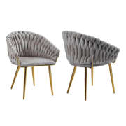 Grey Modern Velvet Dining Chairs Upholstered Living Room Chair with Woven Back and