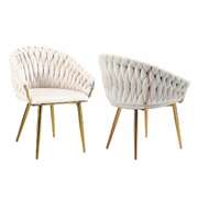 Ivory Modern Velvet Dining Chairs Upholstered Living Room Chair with Woven Back and