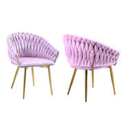 Pink Modern Velvet Dining Chairs Upholstered Living Room Chair with Woven Back and
