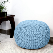 Elegant Blue Ottoman Pouffe Footstool: Hand-Knitted Comfort