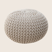 Elegant Natural Ottoman Pouffe Footstool: Hand-Knitted Comfort