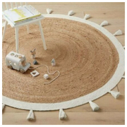 Elegant Bohemian Cream Round Rug with Natural Jute Cotton and Tassel