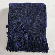 Luxurious Blue Acrylic Chenille Tassel Knitted Blanket