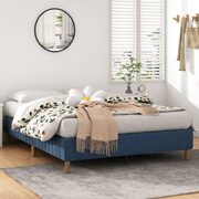 Metal Bed Frame Mattress Foundation Blue  Queen
