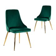 Forever Set Of 2 Green Velvet Dining Chairs-Art Deco Design With Gold Metal Legs