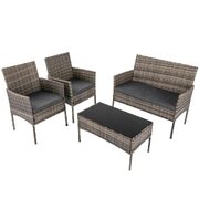 4 Seater Wicker Outdoor Lounge Set & Mixed Grey Strong Outdoor Resistant Hand Woven