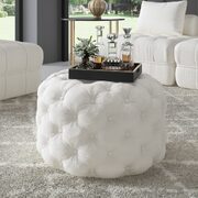 Bouclé White Ottoman-Round