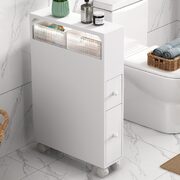 Bathroom Side Cabinet Toilet Caddy With Storage Drawers- White