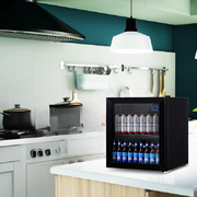 35L Bar Fridge Glass Door Mini Countertop Beverages Refrigerator Bottle Cooler Black