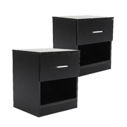 Ella Black: Compact Bedroom Nightstand With Drawer And Shelf