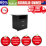 Bedside Table Storage Nightstand 2 Drawer 1 Shelf - Zuri Black