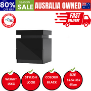 Bedside Table 2 Drawers Rgb Led Cabinet Nightstand - Aurora Black