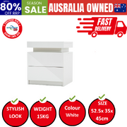 Bedside Table 2 Drawers Rgb Led Cabinet Nightstand - Aurora White