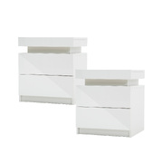 2X Bedside Table 2 Drawers Rgb Led Cabinet Nightstand - Aurora White