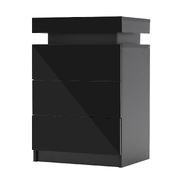 Bedside Table 3 Drawers Rgb Led Cabinet Nightstand - Glory Black