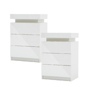 2X Bedside Table 3 Drawers Rgb Led Cabinet Nightstand - Glory White