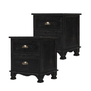 Lydia Black Bedside Table 2 Drawer Vintage Side Cabinet (2X)
